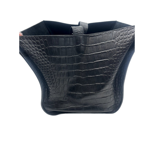 Celine Leather Croc Embossed Phantom Luggage Tote Bag