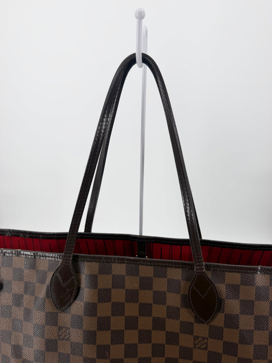 Louis Vuitton Damier Ebene Neverfull GM Tote Brown Red Interior