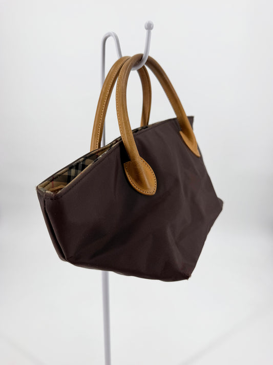 Burberry Blue Label Mini Nylon Tote Brown Tan Leather Handles