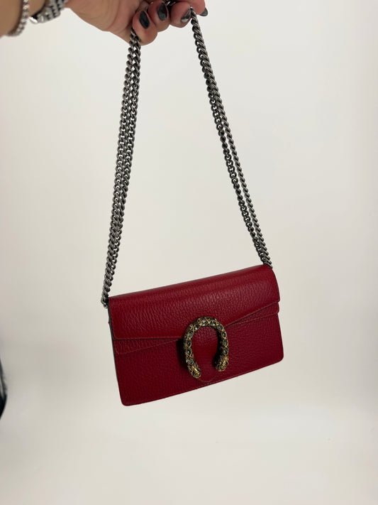 Gucci Dionysus Super Mini Red Leather Bag Crystal Tiger Head