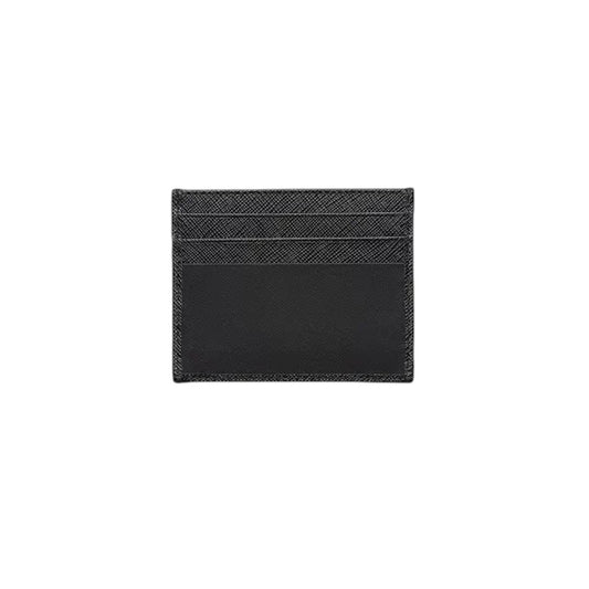 Prada Saffiano Leather Triangle Logo Accent Top Zip Accent Cardholder Black