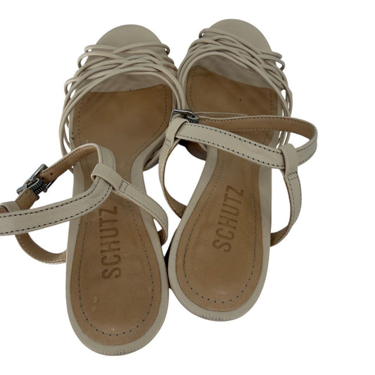 Schuts Leather Genellda Open Toe Platform Sandals Beige Women's Size 7B