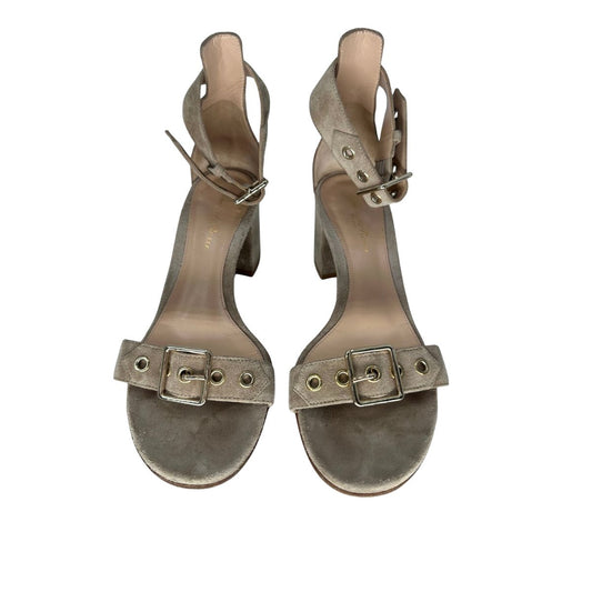 Gianvito Rossi Suede Hayes Buckle Accent Ankle Strap Sandals