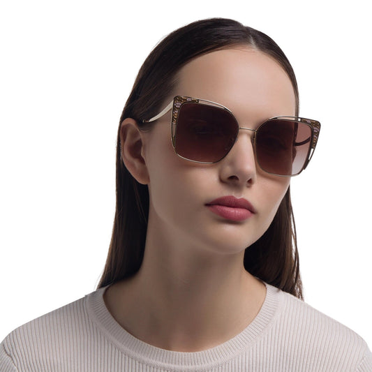 BVLGARI Oversized D-frame Metal Sunglasses Pale Gold Brown Gradient