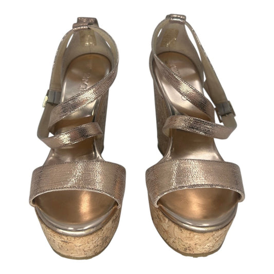 Jimmy Choo Metallic Leather Portia Cork Wedge Sandals