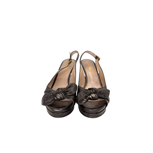 Prada Leather Bow Accent Slingback Heels Sandals