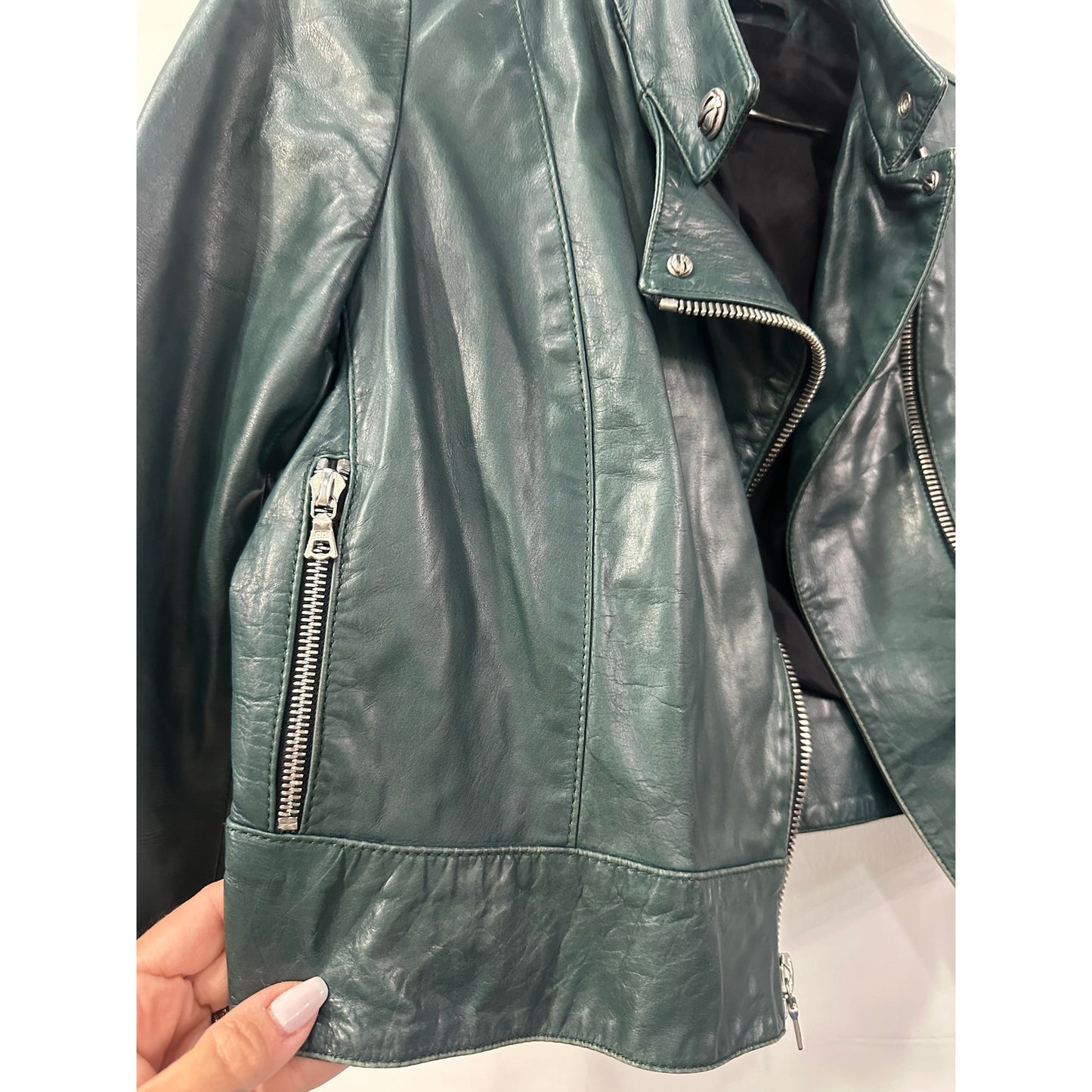 Elise Øverland Leather Cropped Biker Jacket with Front Zip
