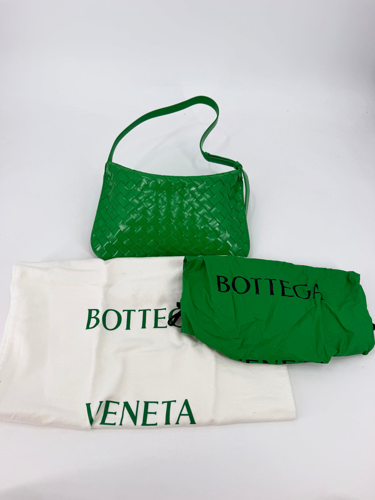 Bottega Veneta Intrecciato Green Patent Woven Shoulder Bag