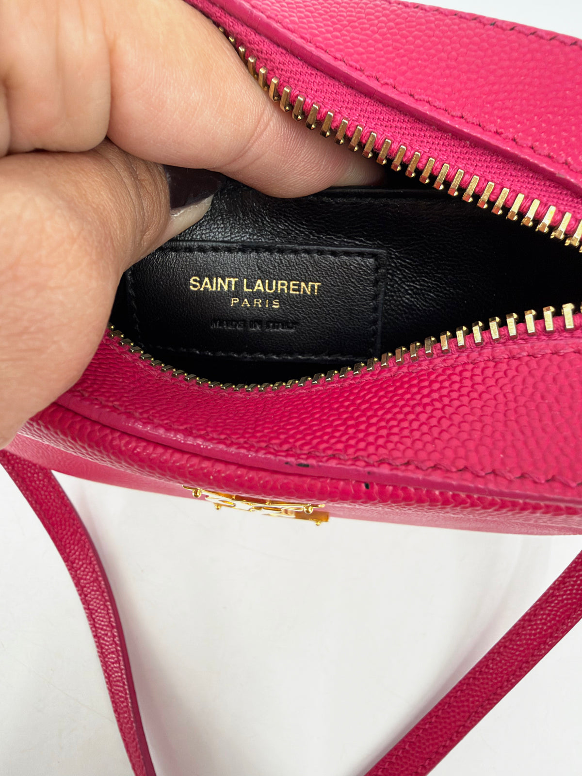 Saint Laurent Small Monogram Camera Bag Hot Pink Grain de Poudre Crossbody YSL