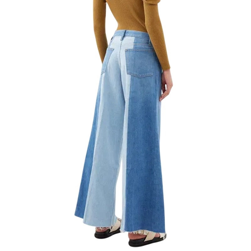 Frame Blue Cotton Denim Split Seam Wide Leg Jeans Two-Toned Women's