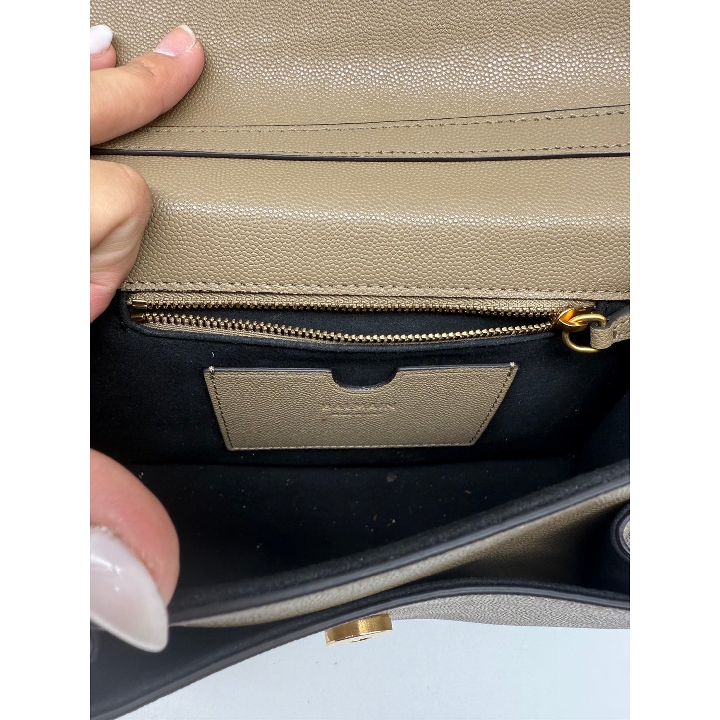 Balmain Emblème Calfskin Leather Button Accent Shoulder Bag Taupe Brown