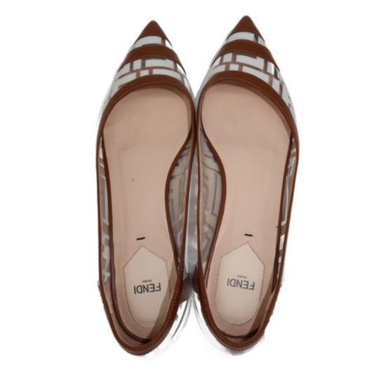 Fendi Leather Trim FF Logo Colibri Pointed Toe Ballet Flat Women's