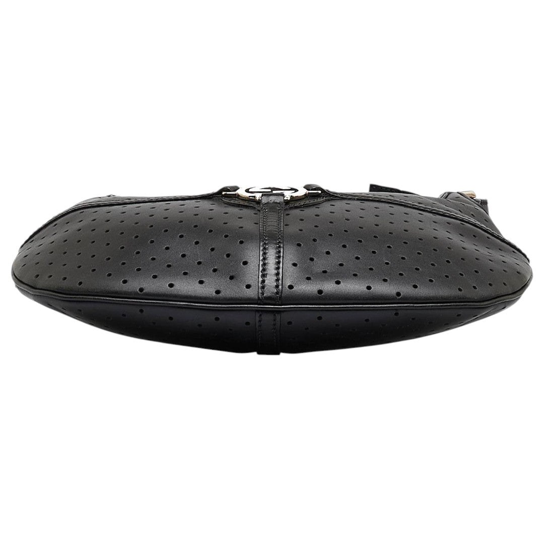 Gucci Perforated Leather GG Interlocking Accent Reins Hobo Bag Black