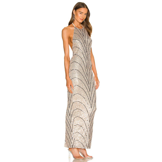 MIchael Costello x Relove Sequin Halter Neck Sheath Maxi Dress