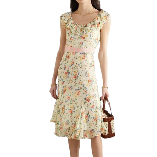 Loveshackfancy Floral Confetti Silk Floral Print Faith Midi Dress Women's