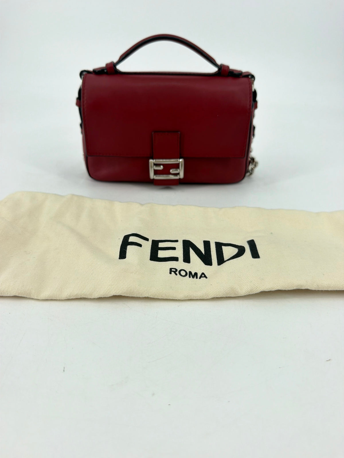 Fendi Monster Bag Bugs Eyes Red Leather Micro Baguette