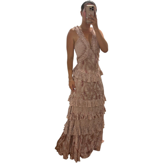 Alexis Rafaela Pink Paisley Ruffled Layered Sleeveless Maxi Dress