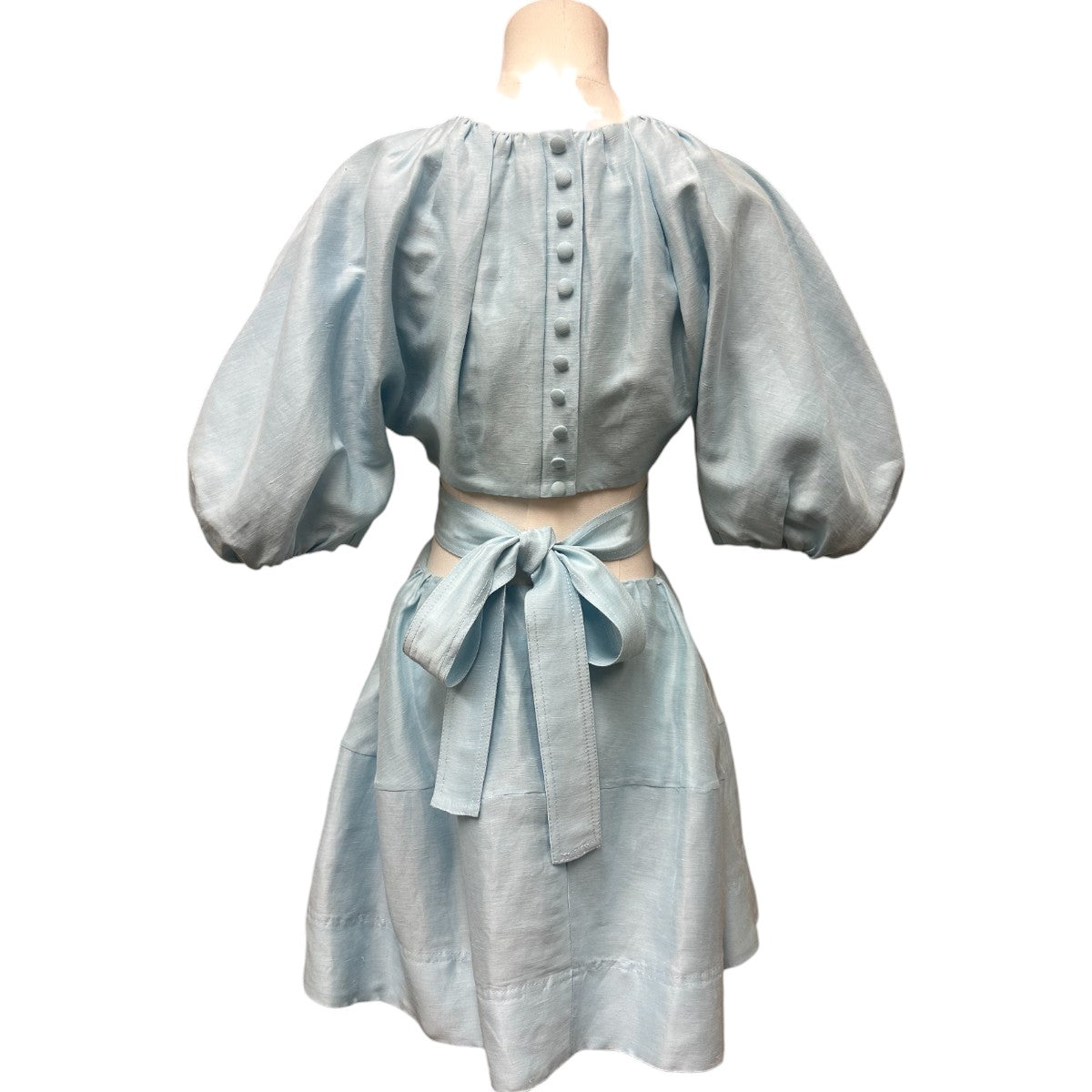 AJE Psychedelia Light Blue Puff Sleeve Cut-Out Pleated A-Line Mini Dress Size 8