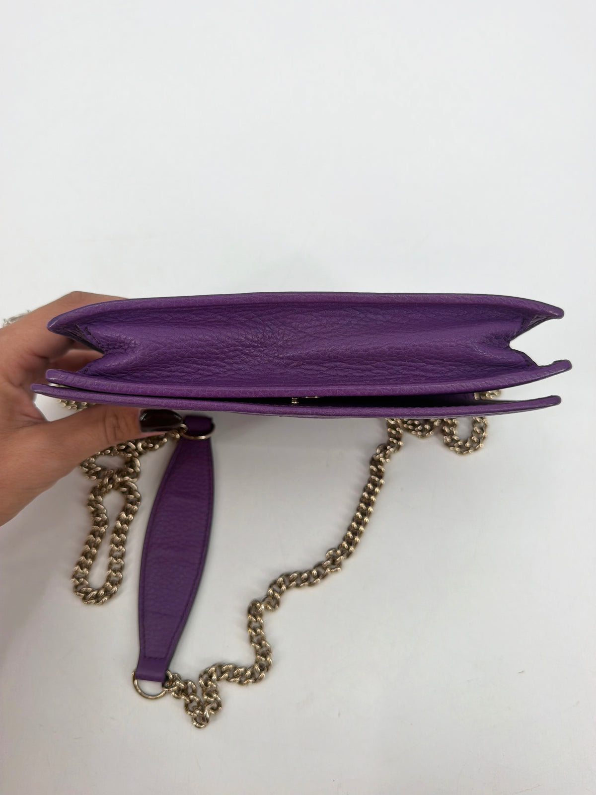 Gucci Soho Purple Pebbled Leather Long Flap Wallet