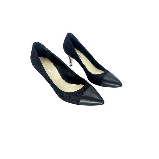Chanel Tweed Pointed Cap Toe Pumps Heels