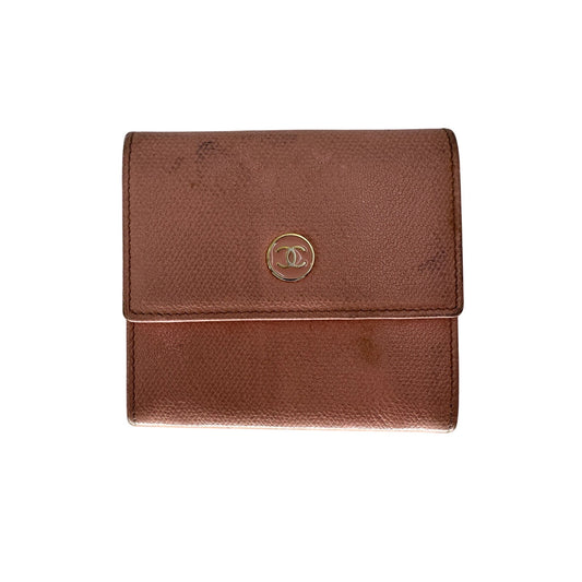 Chanel Blush Pink CC Logo Grained Calfskin Vintage Trifold Women Compact Wallet
