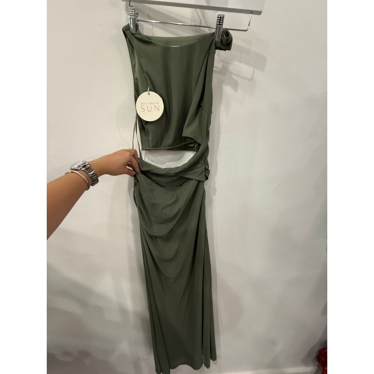Here Comes The Sun Army Green Cut out Dress