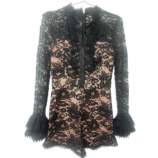 Alexis Inna Lace High Neck Long Sleeve Ruffle Blouse Top Black Women's Size S