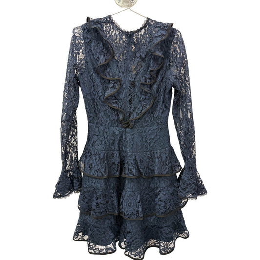Alexis Lace Tracie Long Sleeve Tiered Ruffled Mini Dress Navy Blue Size XS