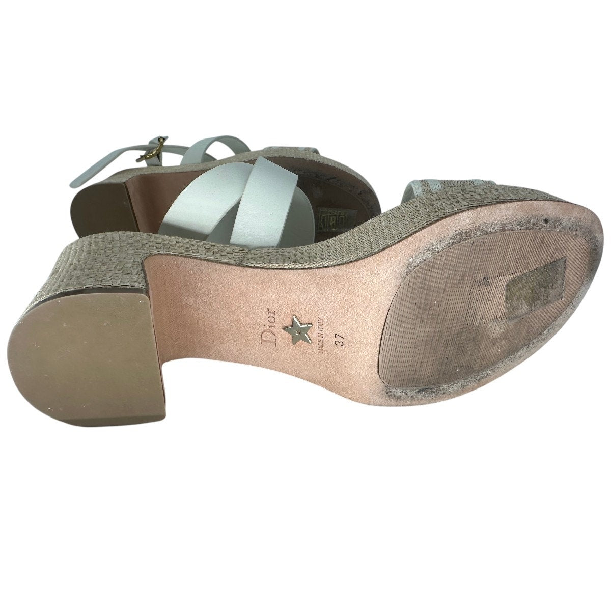 Christian Dior Leather Raffia Dway Embroidered Logo Platfrorm Sandals