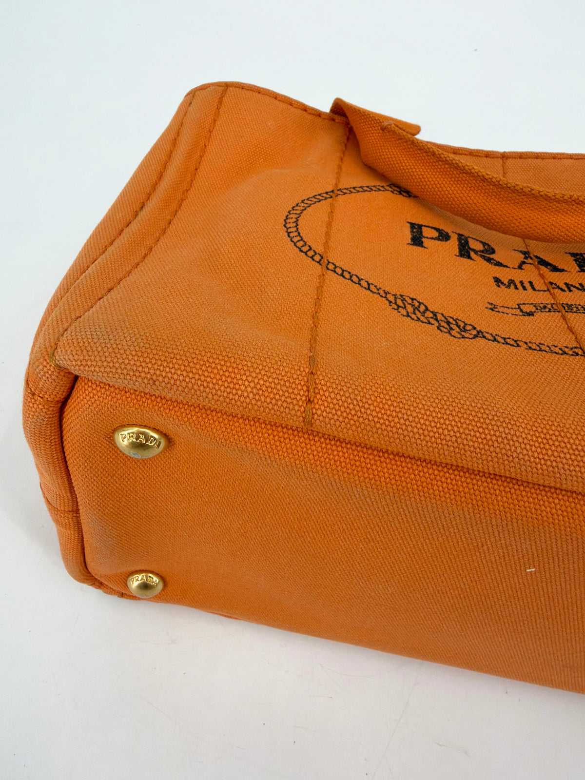 Prada Milano Canapa Mini Canvas Tote Bag Orange