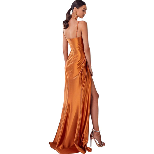 Alamour The Label Nevali Ruched High Slit Maxi Dress Orange Women's Size L
