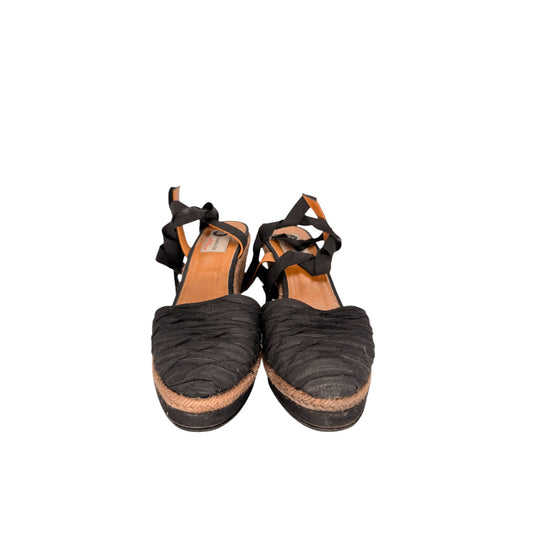 Lanvin Canvas Closed Toe Ankle Strap Wrap Wedge Espadrille Sandals