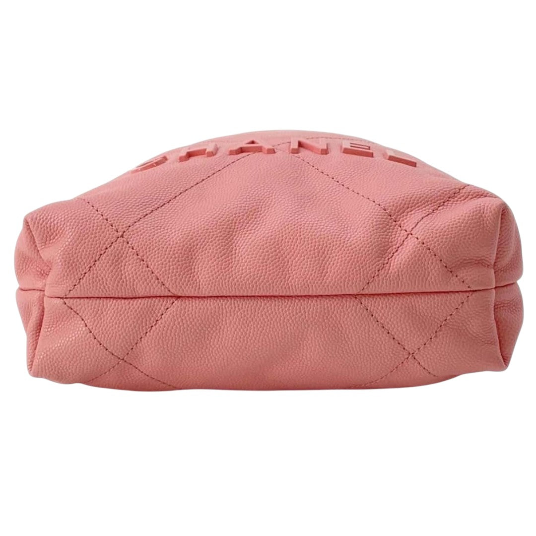 Chanel Caviar Leather Quilted Chain Strap 22 Mini Handbag Light Pink