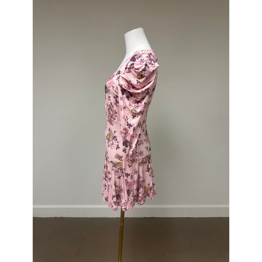LoveShackFancy Maren Mini Dress in Floral with Puff Sleeves and V-Neck