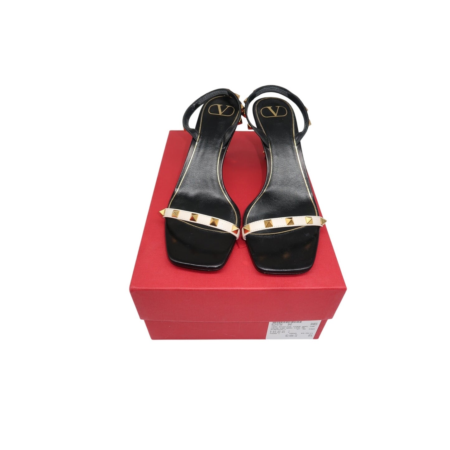 Valentino Leather Rockstud Bicolor Tower-Heel Slingback Sandals