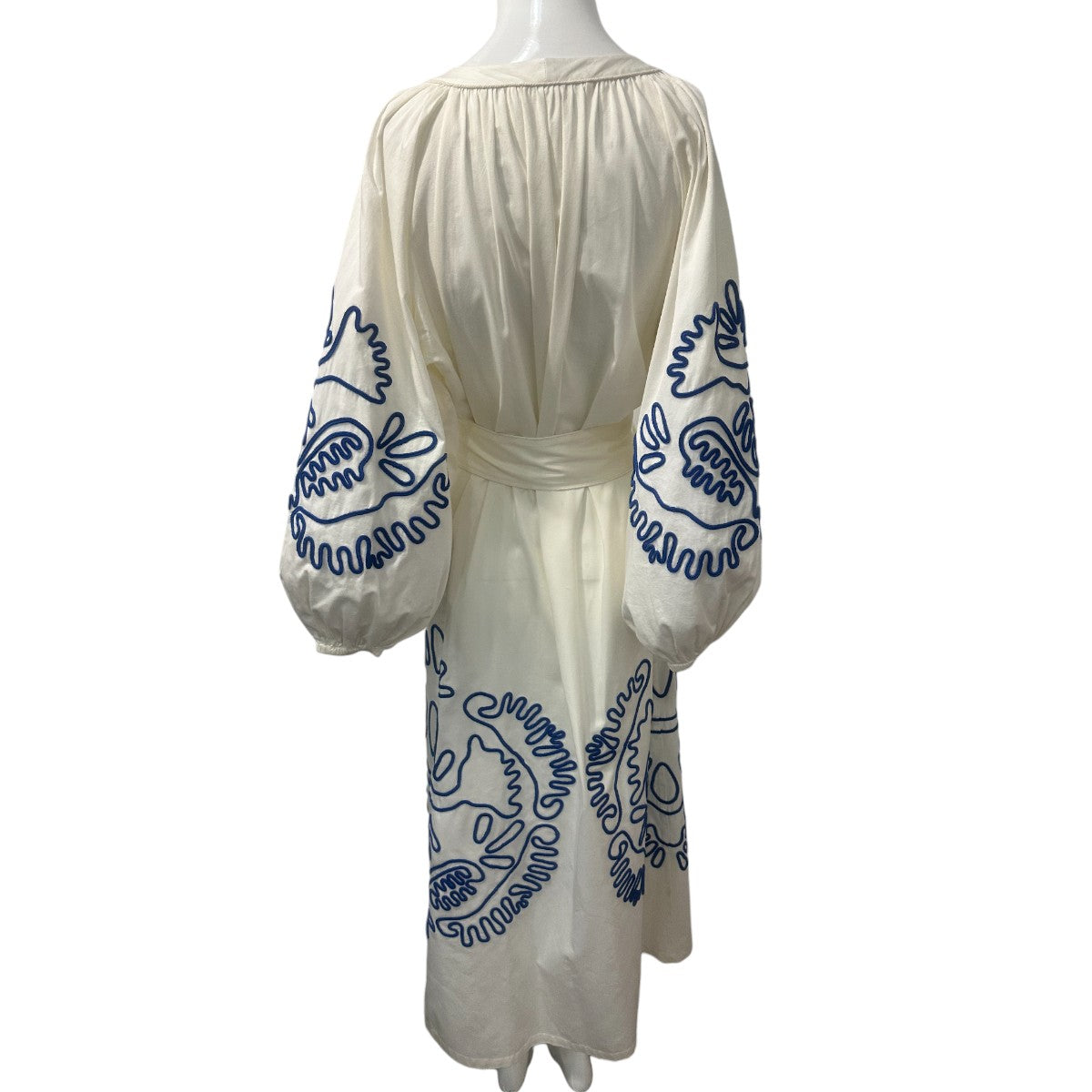 Alexis Wo Belia Embroidered Belted Longs Sleeves Midi Dress White Size M