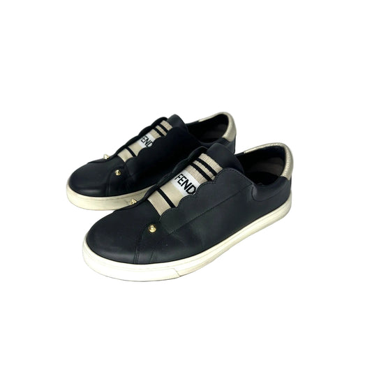 Fendi Leather Knit Logo Rockoclick Slip On Sneakers