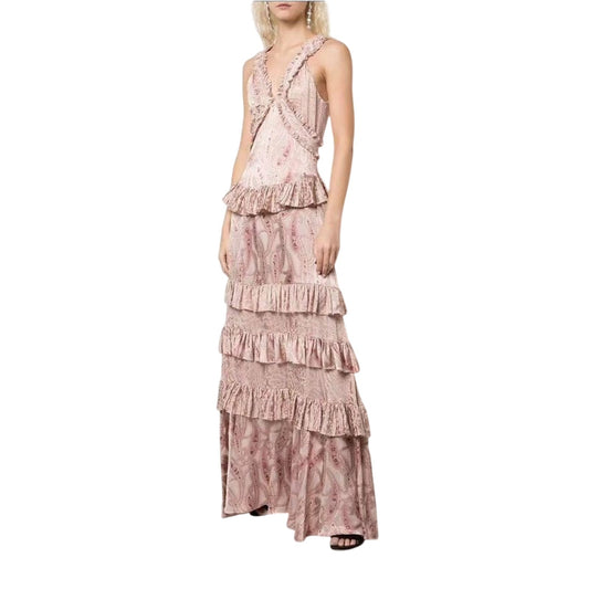 Alexis Rafaela Pink Paisley Ruffled Layered Sleeveless Maxi Dress