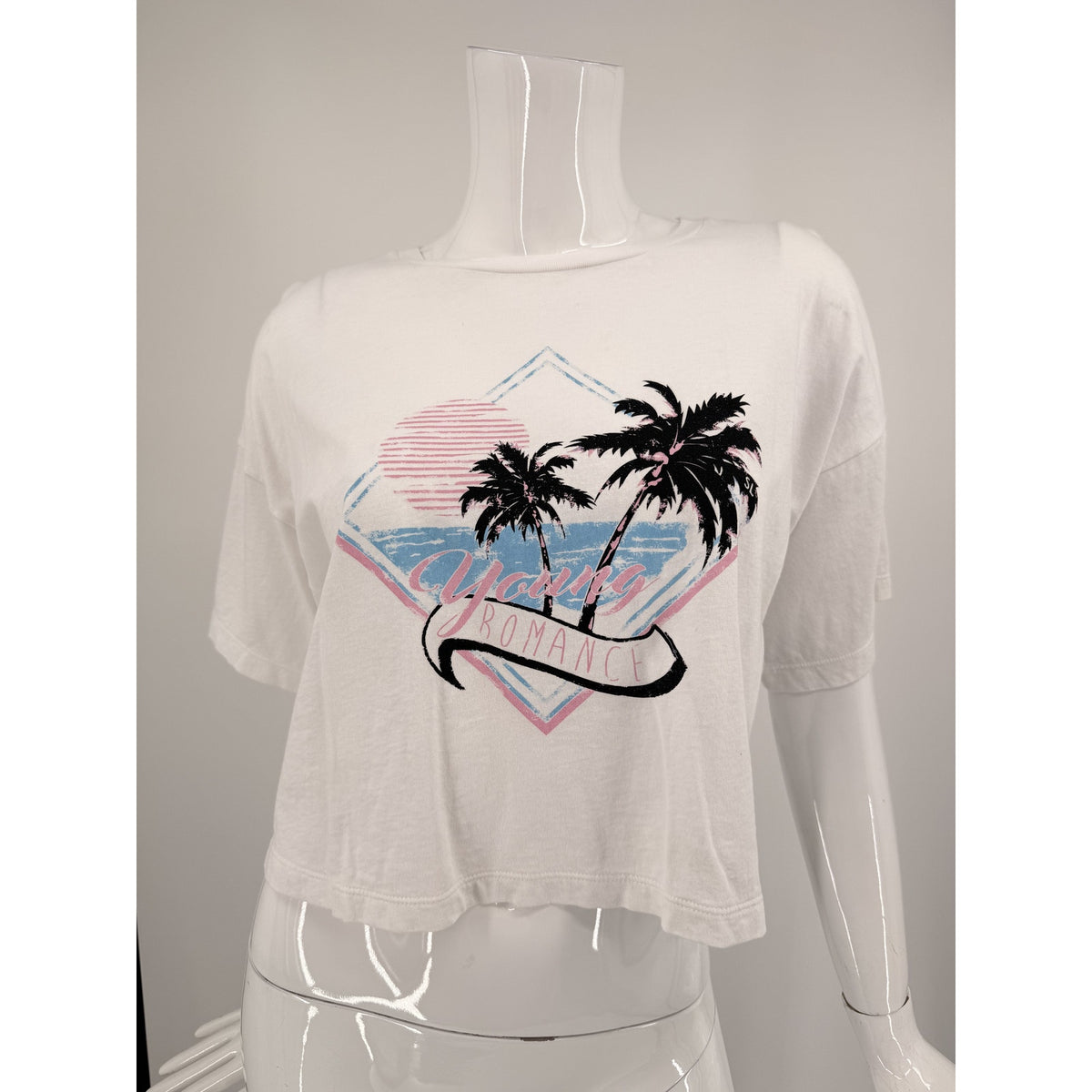 Saint Laurent White Young Romance Graphic Cropped T-Shirt Women's Size XS