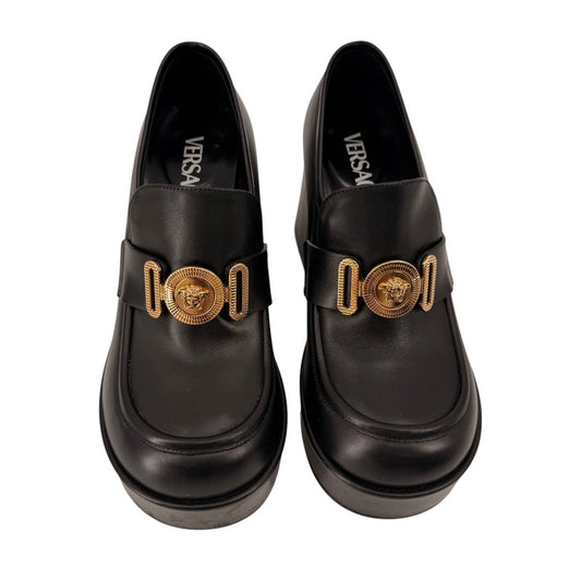 Versace Leather Medusa Logo Biggie Platform Loafers Black Women's Size 37.5