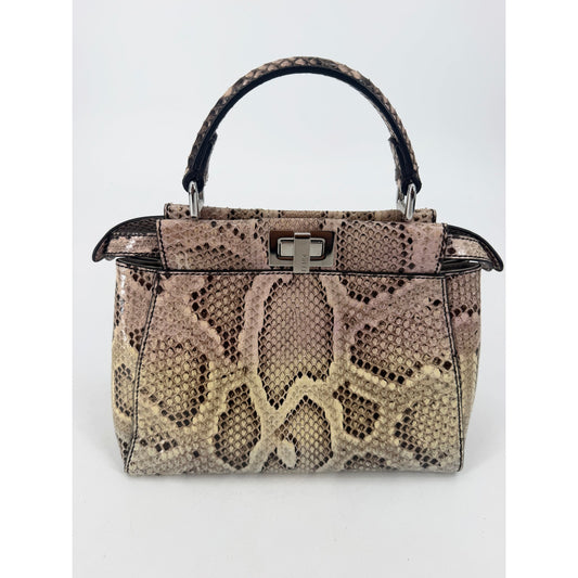 Fendi Mini Peekaboo Python Top Handle Bag Natural Beige