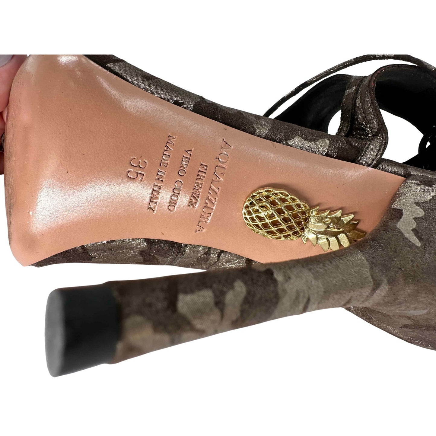 Aquazzura Suede Metallic Camo 105 Sexy Thing Heels Sandals