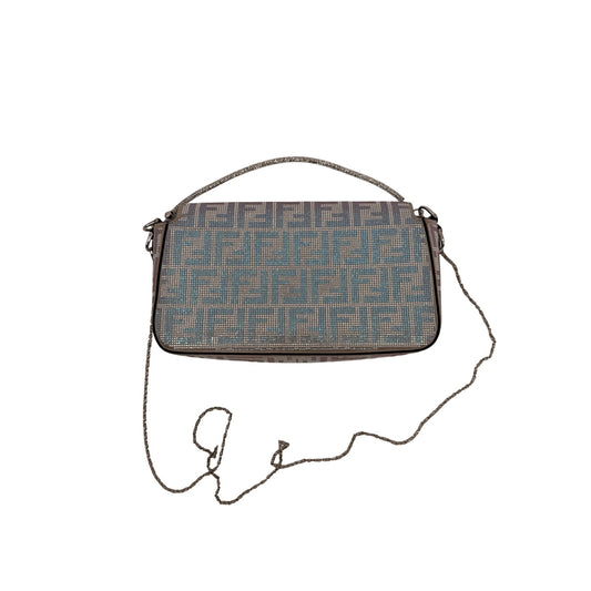 Fendi Baguette Crystal FF Iridescent Chain Strap Shoulder Bag Blue Women's OS