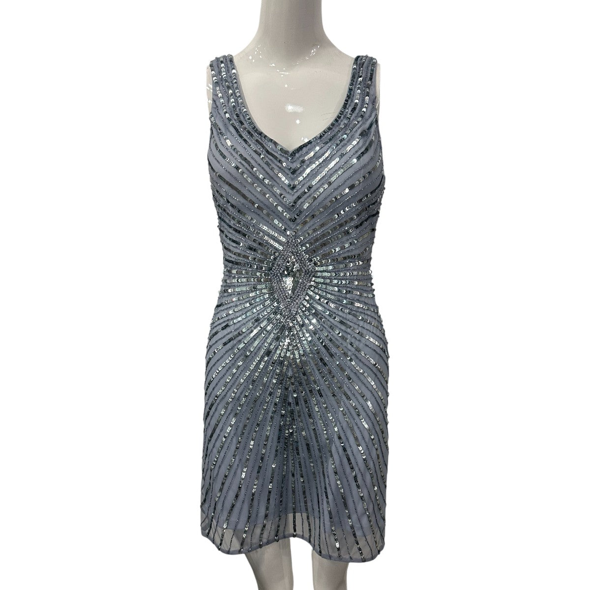 Aidan Mattox Light Blue Sequined Beaded Tank Crystal Mini Dress Women's