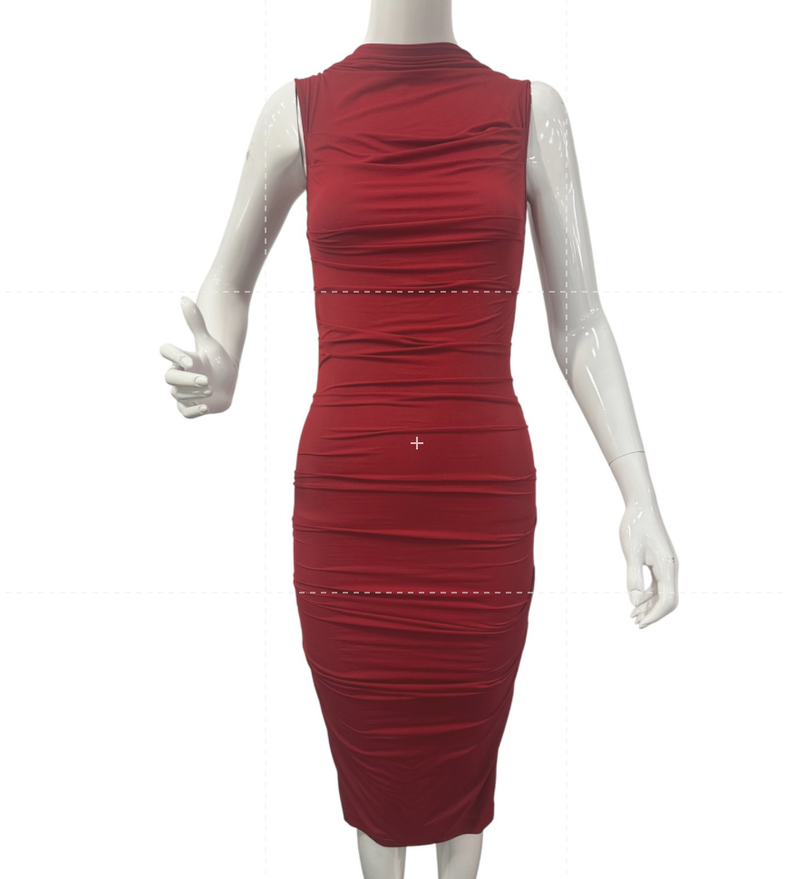 Plein Sud Sheer Mesh Ruched Sleeveless Knee-Length Wrap Dress Red Women's Size 8