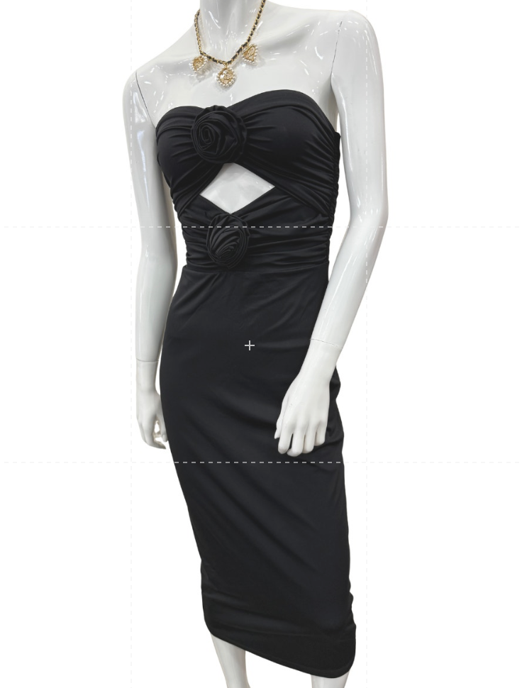 Torn By Ronny Kobo Selena Cut Out Flowers Strapless Midi Dress Black Size XS