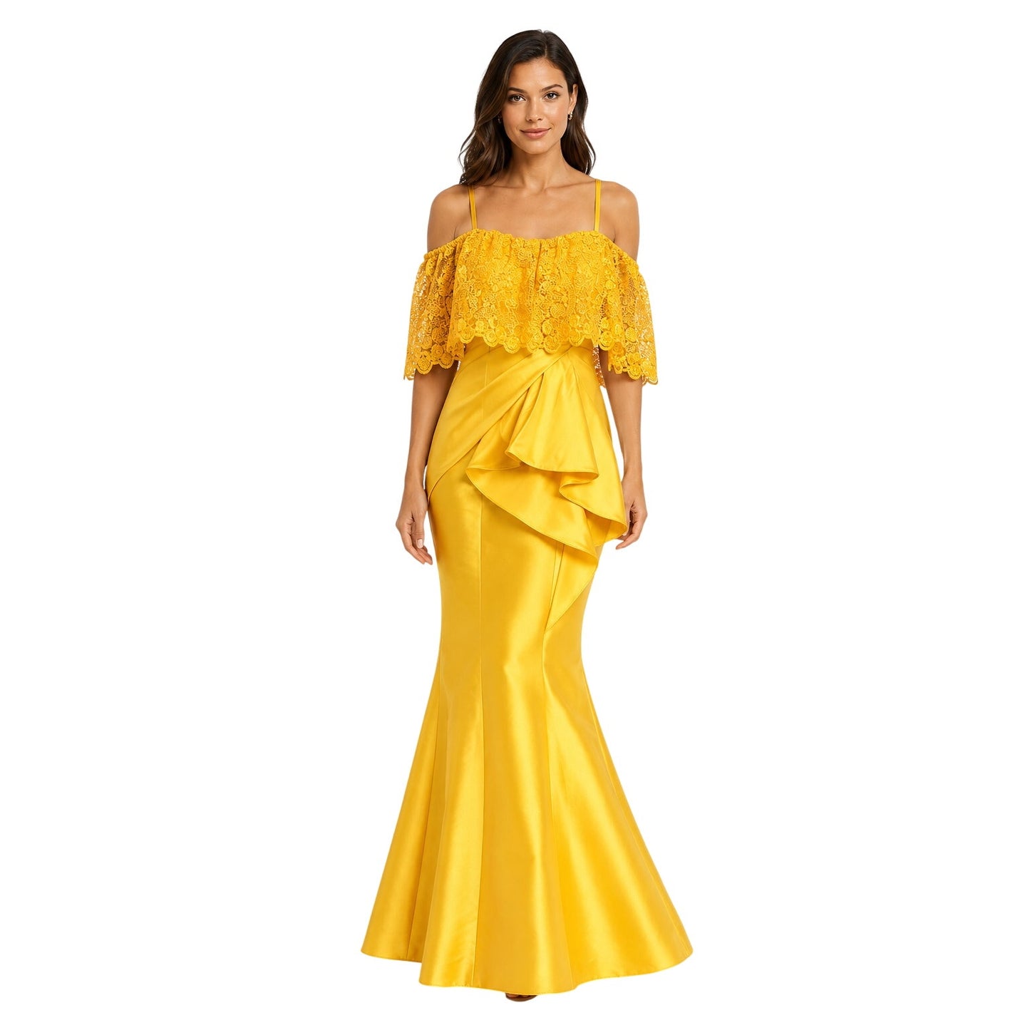 Adrianna Papell Lace Overlay Off Shoulder Maxi Mermaid Dress