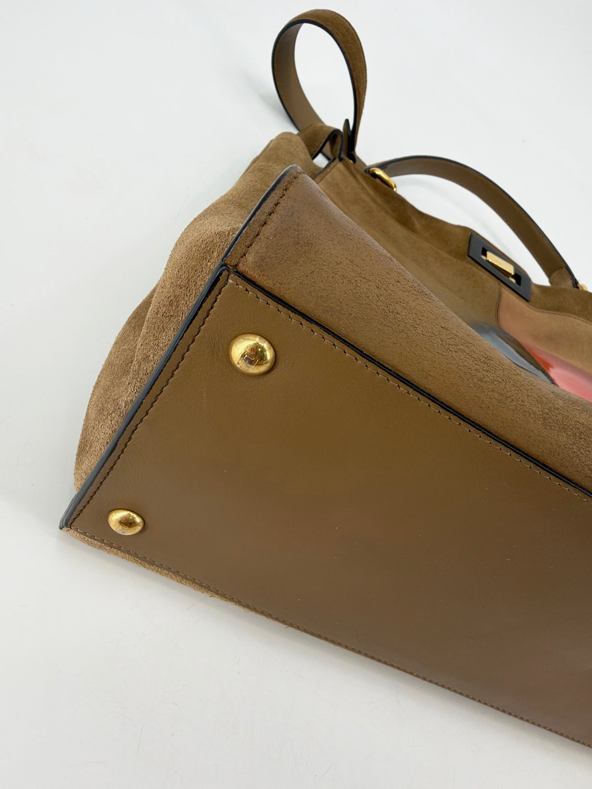 Fendi Peekaboo Large Suede Tan Geometric Color Block Silk Twill
