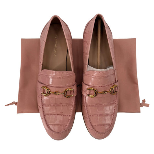 Stuart Weitzman Owen Buckle Printed Croc Leather Loafers Pink Women's 7.5 B
