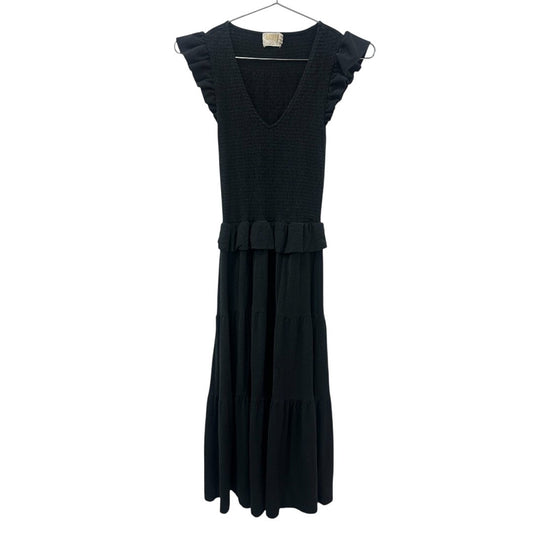 Nation LTD Black Cotton Fabienne Fused Ruffle Accent Midi Dress Women's